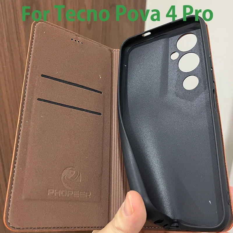 Магнитный чехол-книжка из натуральной кожи для Tecno Pova 2 3 4 Pro Neo Pova2 Pova4 4Pro Neo2 64/128/256