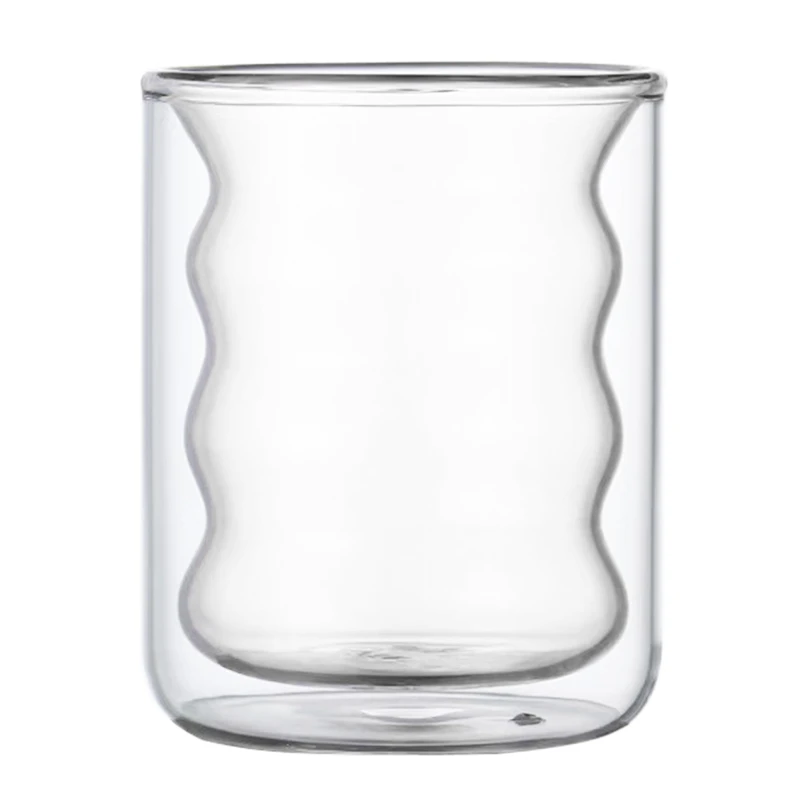 200ml Double Wall Insulated Glass Cup Irregular Wave Heat Resistant Thermo Coffee Water Mug Clear Drinking Glasses Drop Shipping