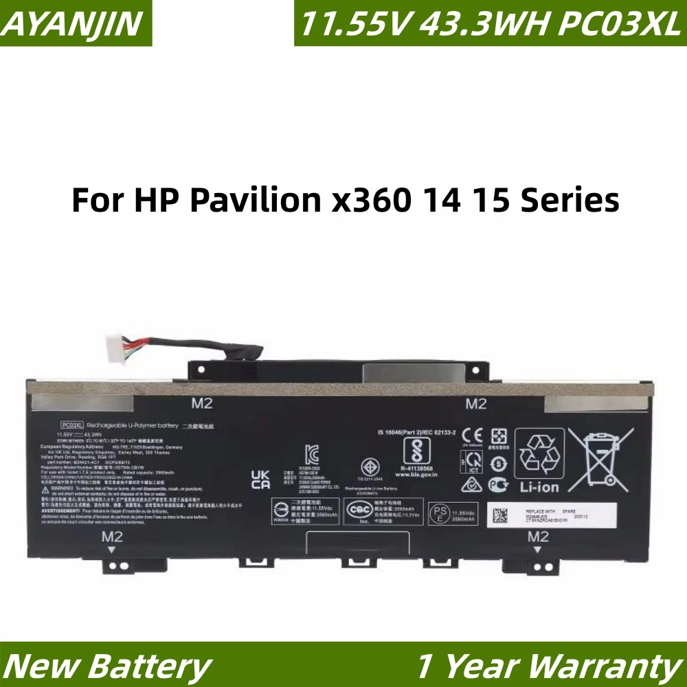 Аккумулятор PC03XL для ноутбука HP Pavilion X360 15-er0125od 14-dw0021na 11 55 мАч 3560 в Вт/ч