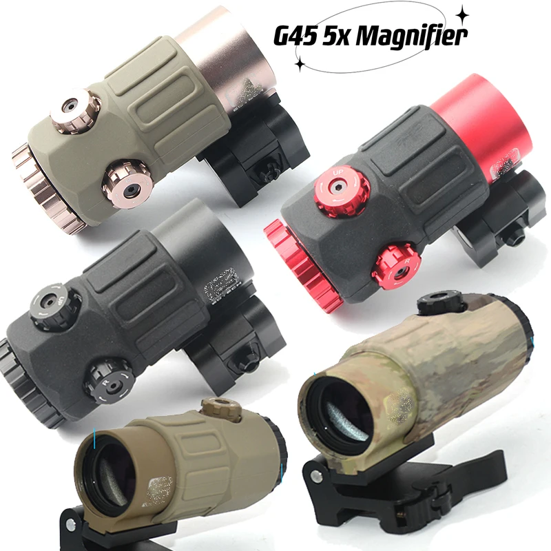 

New G45 Airsoft Tactical Red Dot Riflescope 5X Magnifier with Switch on QD Side for Hunting Apply Red Dot Fit 20MM Rail Mount