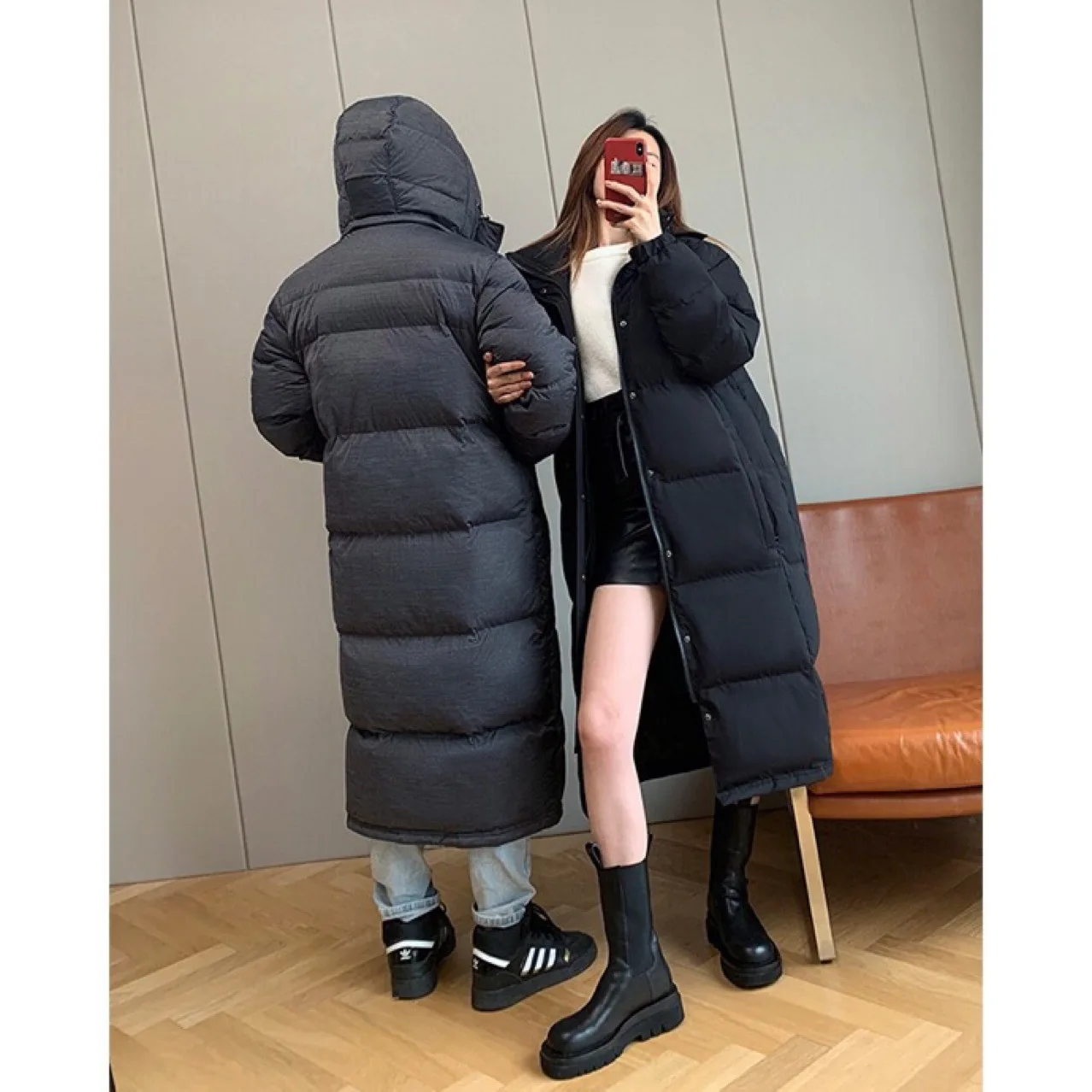 Classic down Jacket Long below the Knee plus Size Loose Couple Unisex Thickened Coat enlarge