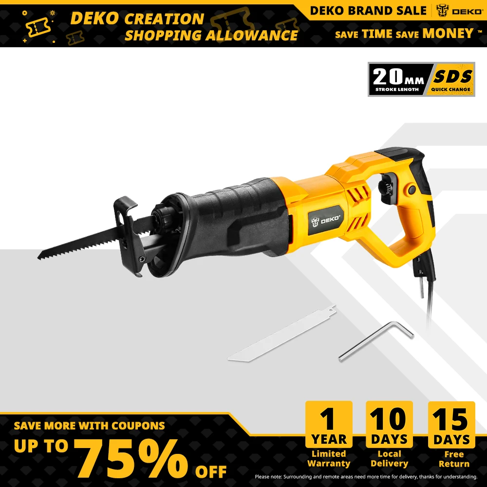 

DEKO NEW 900W Electric Saw DKRS02G1 Reciprocating Saw with 3 Saw Blades,SDS Plus, Ideal for woodworking and Family DIY