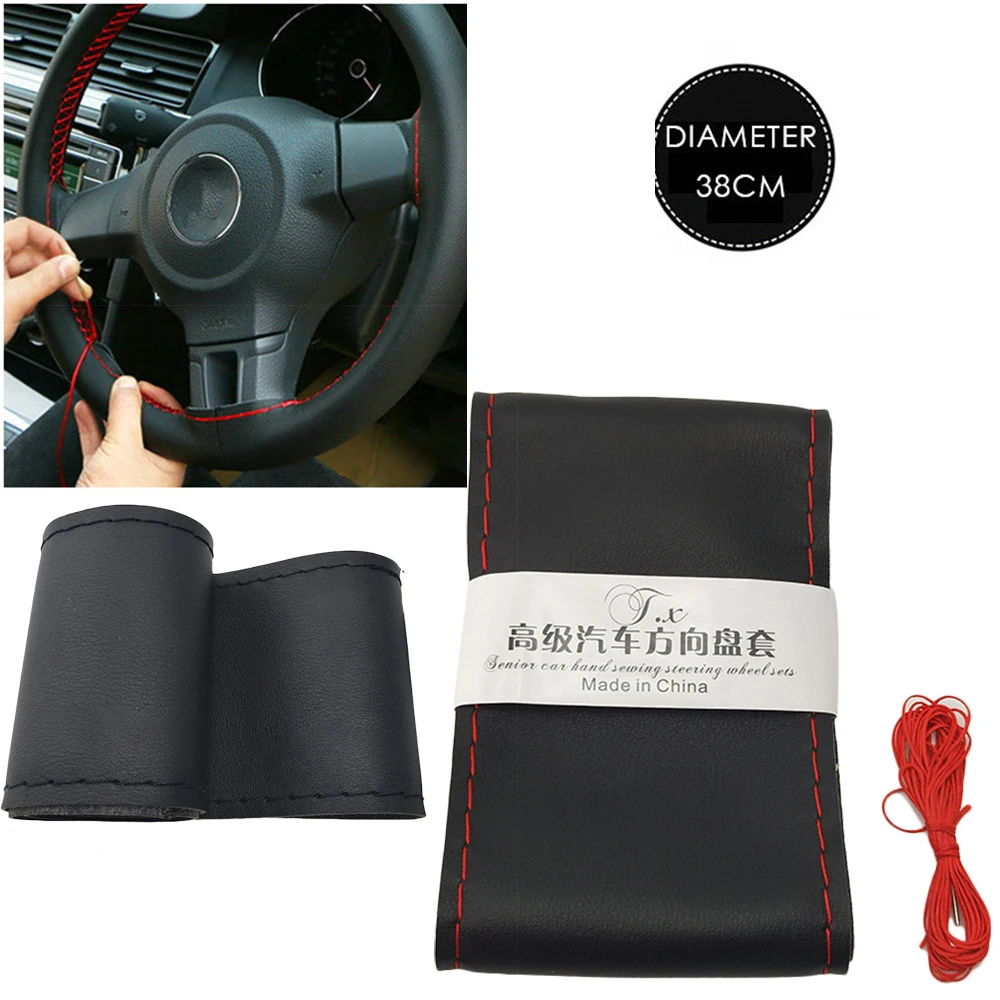 

37cm/38CM DIY Steering Wheel Covers soft Leather braid on the steering-wheel of Car With Needle and Thread car Interior