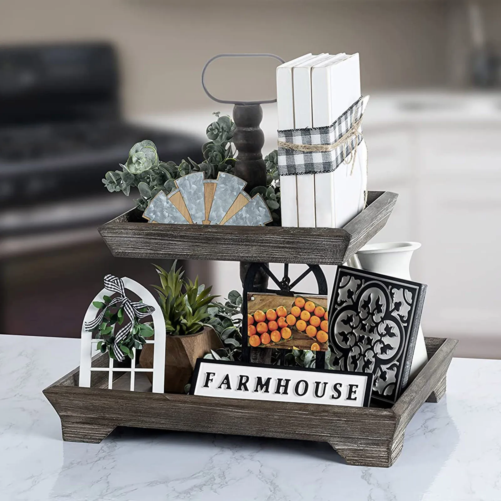 5 шт. многоярусный поднос в фермерском стиле плоские украшения мини деревянный