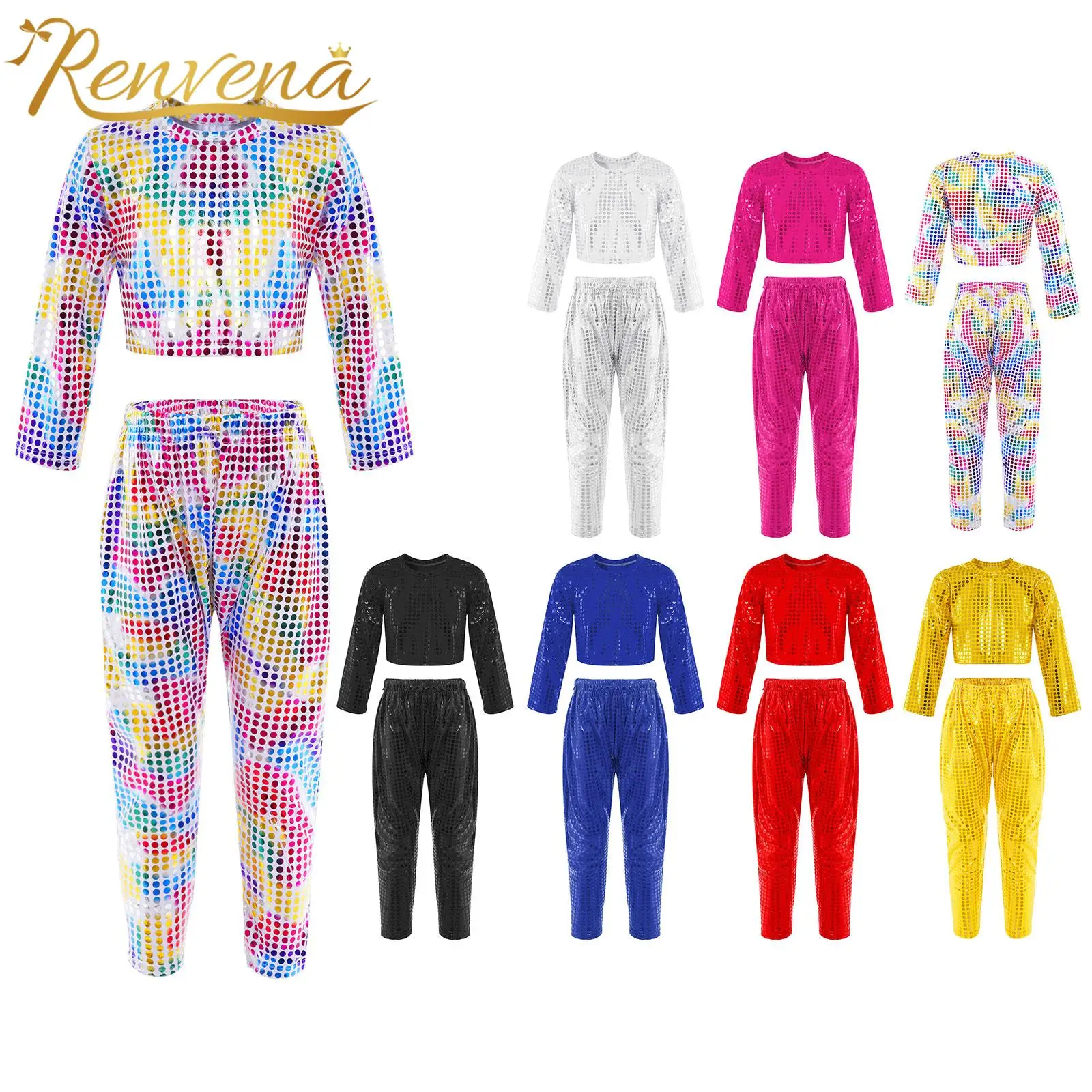 

Детские Модные джазовые танцевальные костюмы, блестящие комплекты танцевальной одежды для девочек, детская балетная одежда для танцевальн...