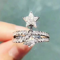 huitan fancy star design womens ring silver color cubic zirconia rings for bride wedding ceremony party gift statement jewelry