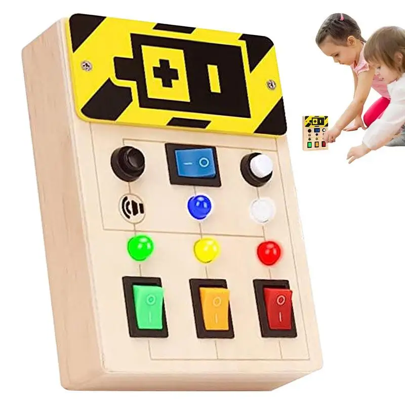 

Kids Sensory Boards Montessori Switch LED Light Up Board Game Wooden Busy Boards With Beeping Sound Battery Powered Colorful