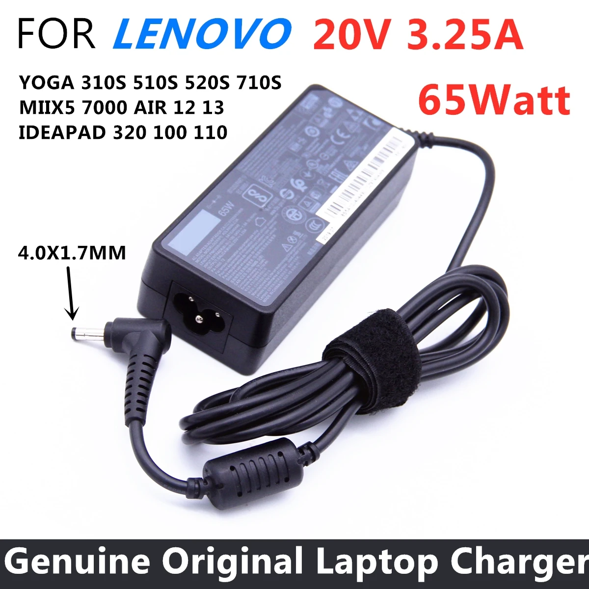   Original 20V 3.25A 65W 4.0*1.7 Charger FOR lenovo yoga 710s 510s 310s-14 MIIX5 7000 AC adapter power supply adlx65clge2a 