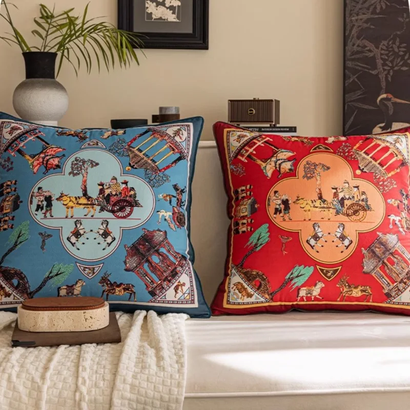 Роскошная Бархатная подушка синяя красная Подушка Ранняя 55x55 королевская