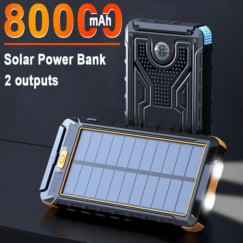

80000mAh Solar Power Bank Waterproof Fast Charging External Battery Flashlight Outdoor Portable Phone Charger For Xiaomi iPhone