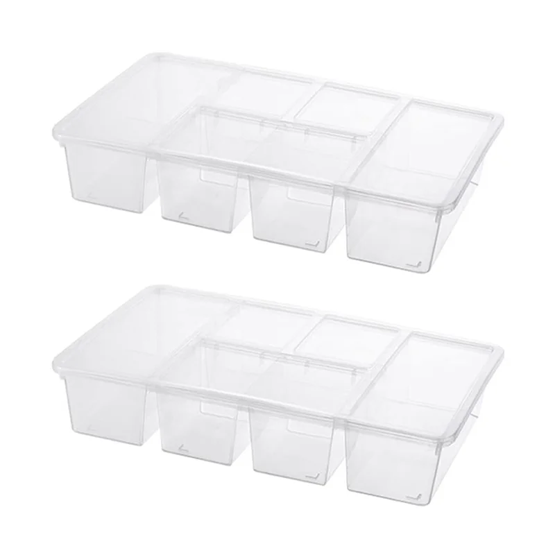Фото YWDZ-2 Pack Разделенные подносы для овощей с крышками, коробки для закусок в холодильнике с отделениями, прозрачные коробки для хранения в холодильнике №1
