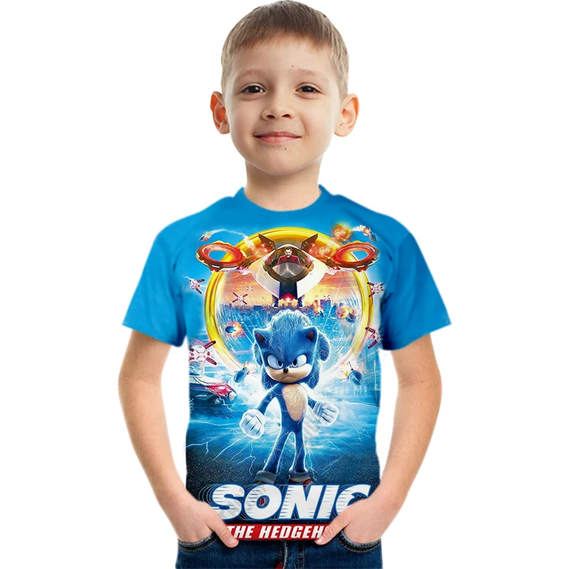 

Летняя одежда Super sonic футболки для детей 4-14 лет мультфильм аниме звуковой принт детская футболка большого размера с принтом одежда для девоч...
