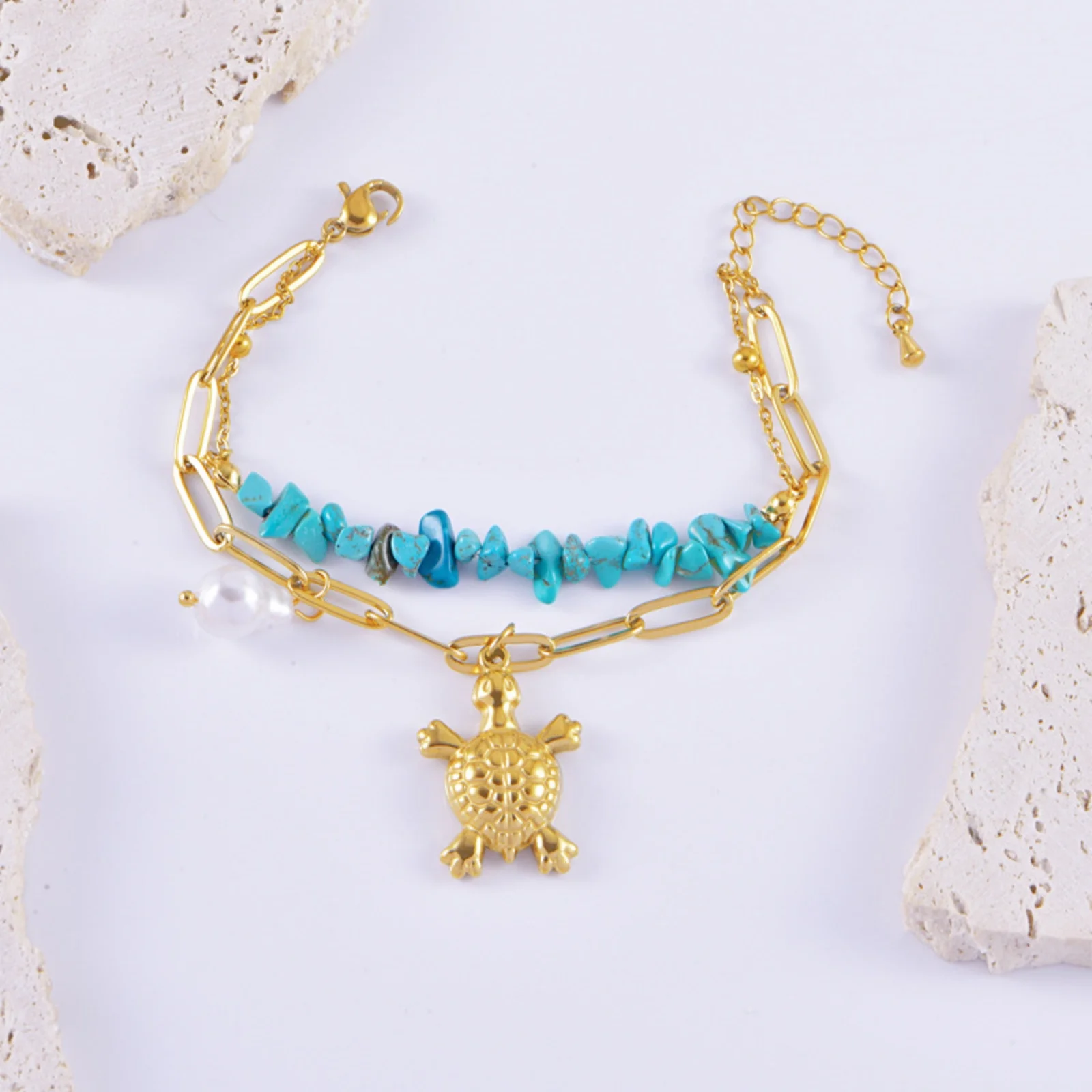 Нержавеющая сталь 316L цельный двухслойный браслет с подвеской в виде черепахи