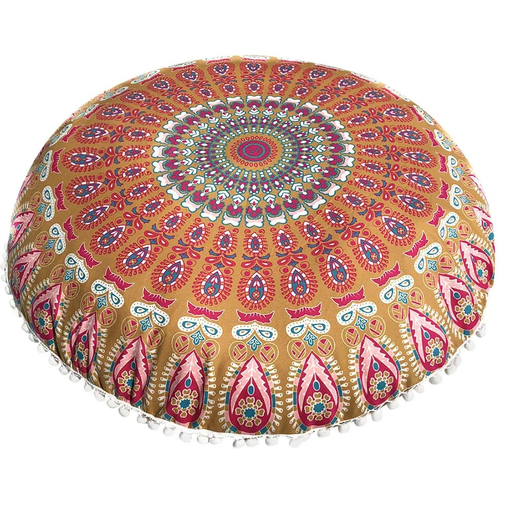 

Mandala Floor Pillows Case Bohemian Meditation Cushion Cover Round Flower Print Pouf Retro Boho Tapestry Polyester Pillowcase&T
