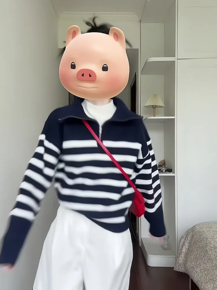 Mela Blue Wear контрастного цвета в полоску пуловер на молнии женский зимний супер