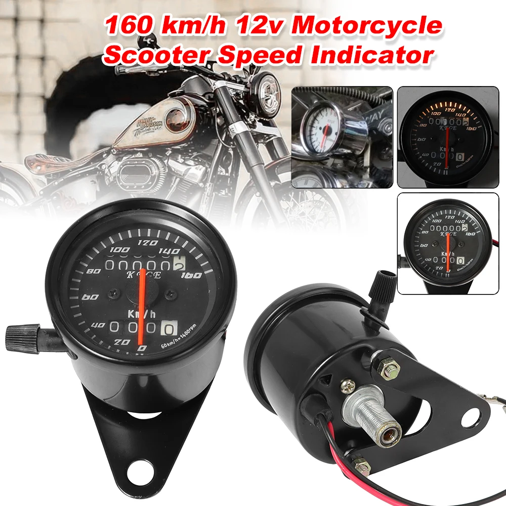 

Universal Motorcycle Retro Speedometer Odometer 12V Motorbike Dual Speed Meter Black for Harley Kawasaki Yamaha Cafe Racer