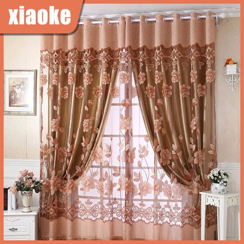 

For Living Room Bedroom Burnt Flower Window Screening Insulated Window Curtain Hollow Thermal Light Transmission Curtains Gauze