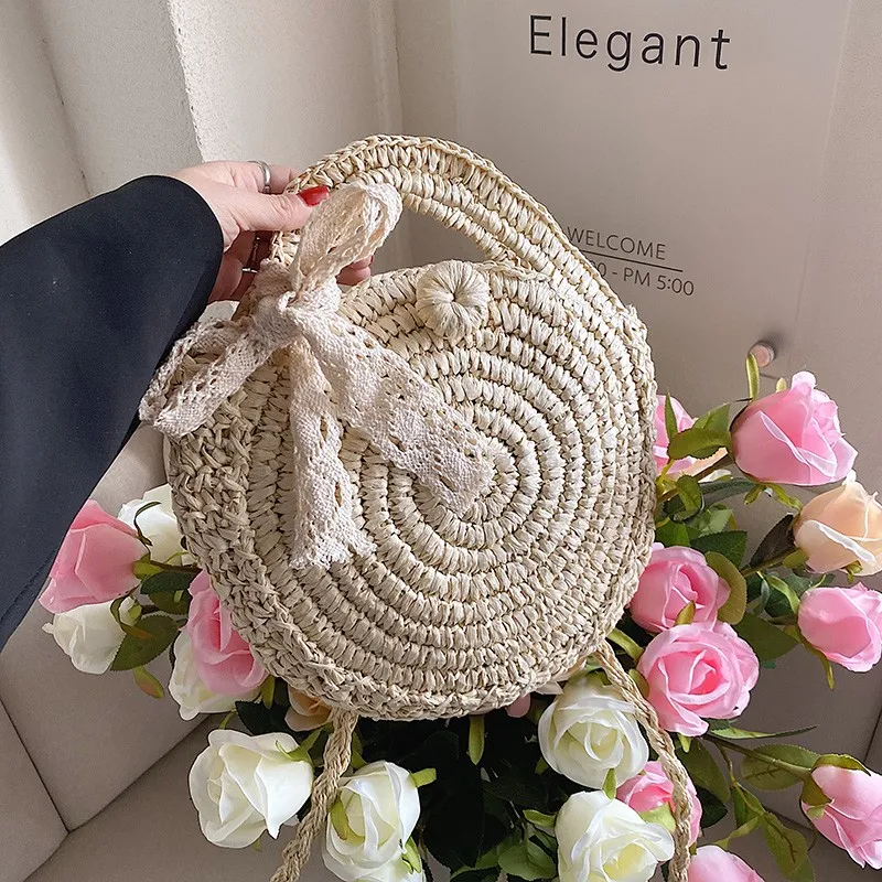 Japanese Trend Women Straw Bag New Summer Female Woven Bags Large Capacity Shoulder Bags Luxurious Silk Scarf Crossbody Bags