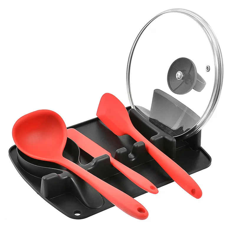 

Silicone Spoon Rest 3 in 1 Multifunction Pot Lid Holder Spatula Spoon Rack Utensil Rest With Drip Pad Kitchen Countertop Storage