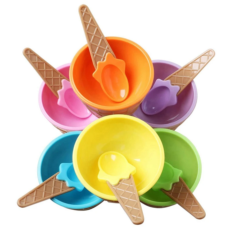 

30Pcs Ice Cream Bowl Set Different Color Ice Cream Spoon Bowl Tableware Set Creative Children Cartoon Bowl