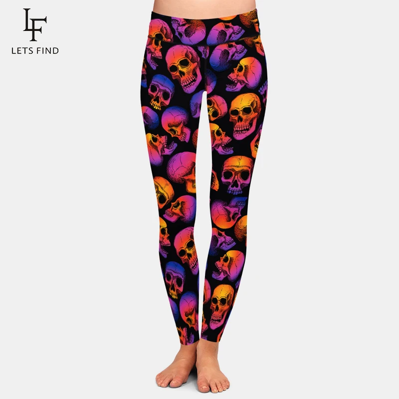 LETSFIND Sexy Womens Leggings Pants Fashion 3D Skulls Printing High Waist  Elastic Fitness Leggings