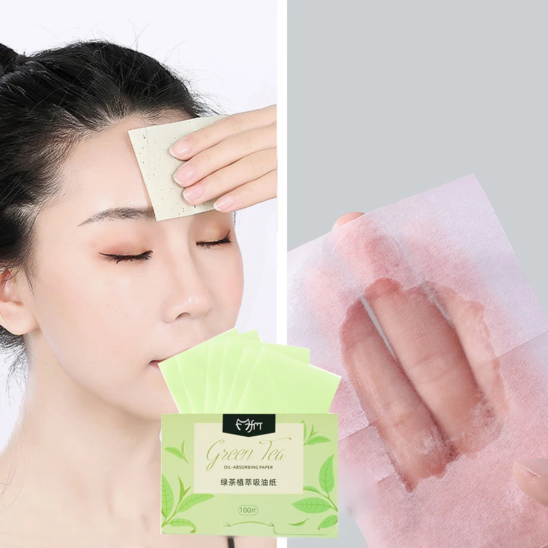 

100PCS/Box Face Oil Blotting Sheets Paper Green Tea Oil Control Wipes Absorbing Sheet Oily Paper Face Cleansing Makeup Tool