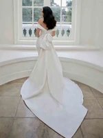 luojo boho wedding dresses 2022 elegant mermaid bow off the shoulder tea length bridal gown for women custom vestidos de novia