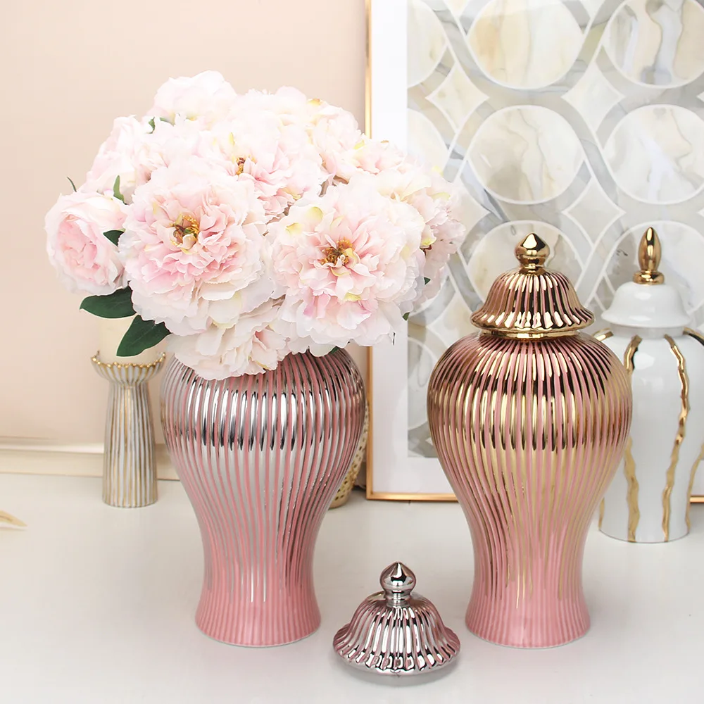 

Ceramic storage tank with lid Storage tank Ceramic decorations European style flower vase decoration Storage tank decorations