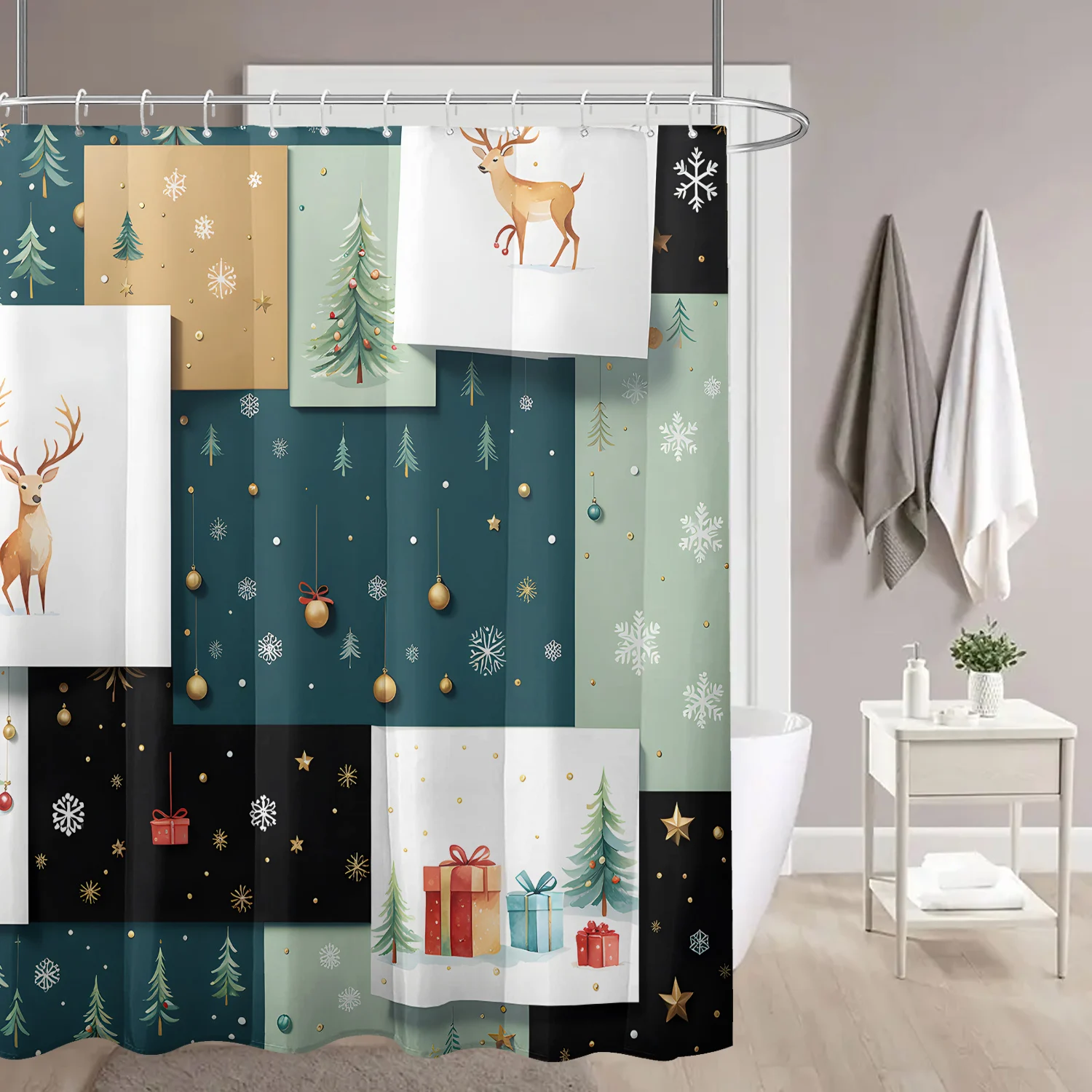 1 шт. красочная Геометрическая сетка Рождественская елка олень душевая занавеска