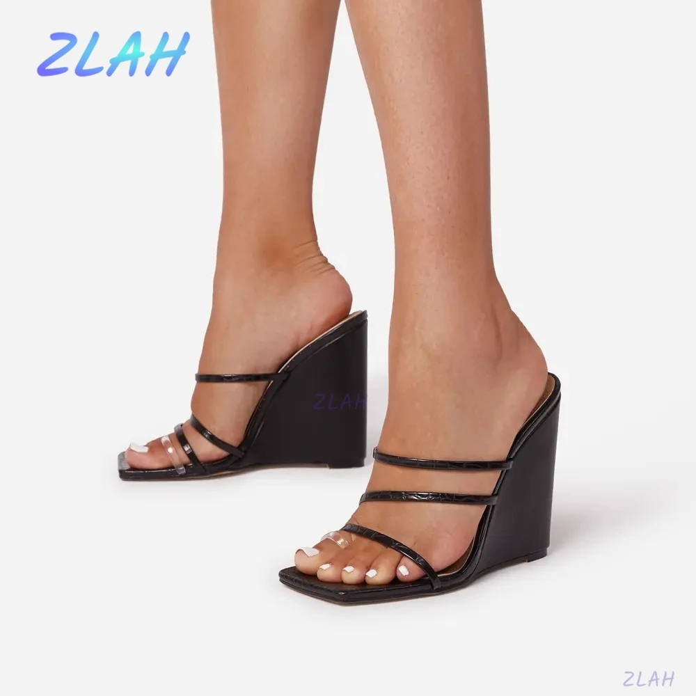 

Summer High Heels Sexy Slippers Sandals Zlah Women's High-heeled Thin Strap Combination Women's Shoes Wedge Shoes