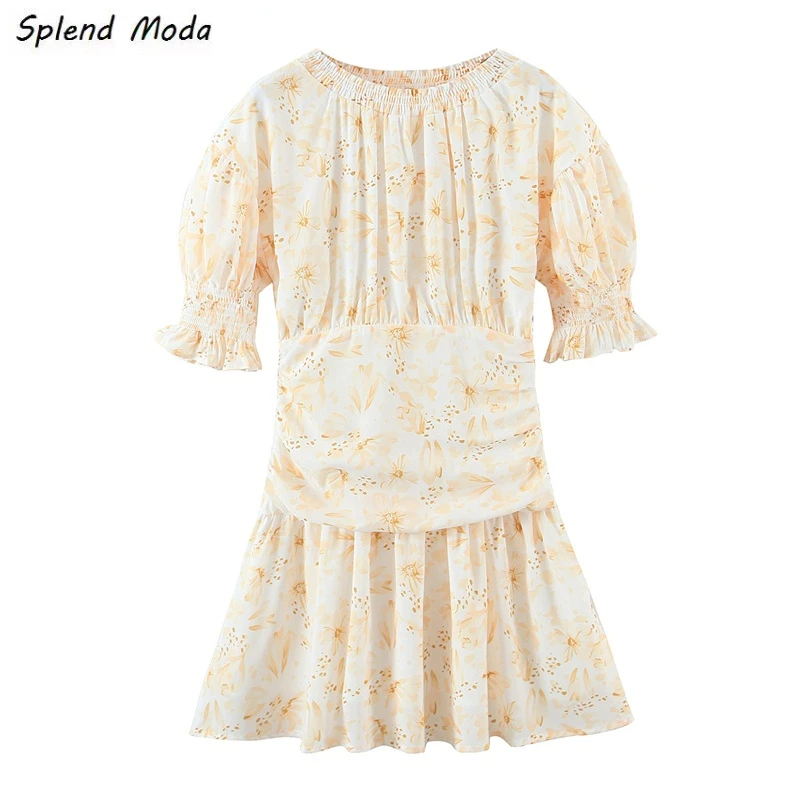 

Женское винтажное платье на молнии Splend, модное Повседневное платье во французском стиле с круглым вырезом, цветочным принтом и складками, с ...