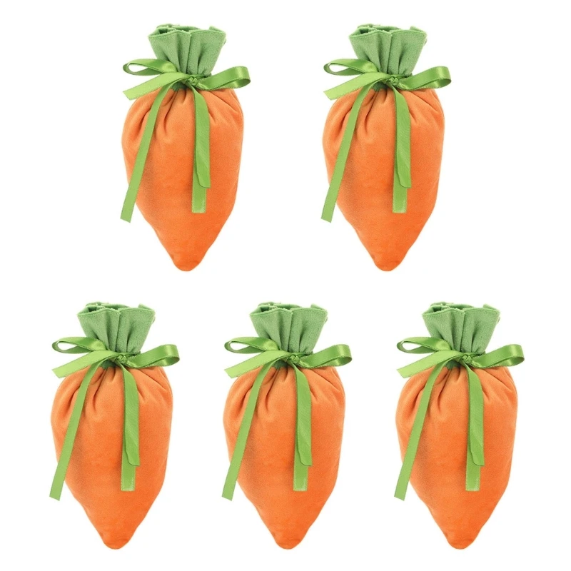 

5pcs Carrot Shape Candy Bag Easter Treat Bags Gift Wrapper Pouch for Easter Day