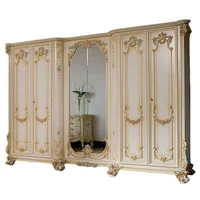 High quality six door wardrobe French palace luxury European solid wood lacquer gold drawer home furniture  closet