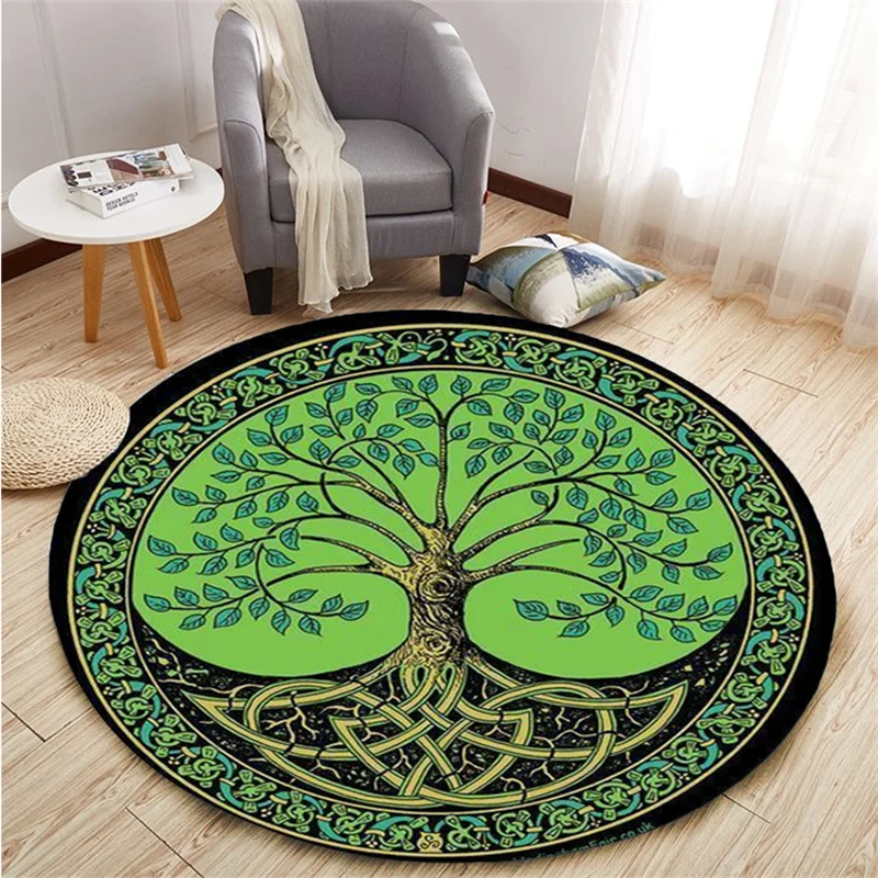 Beautiful Datura Tree of Life Pattern Circular Carpet Bedroom Family Living Room Office Bathroom Mat and Birthday Gift
