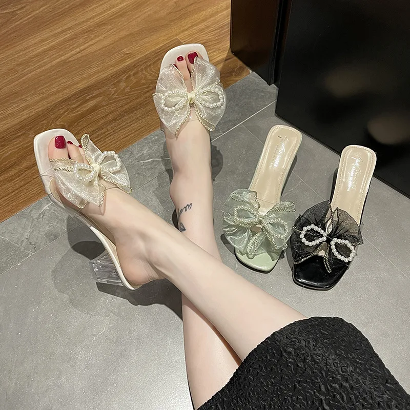 Женская обувь 2024 блестящие шлепанцы женские тапочки с узлом-бабочкой модные