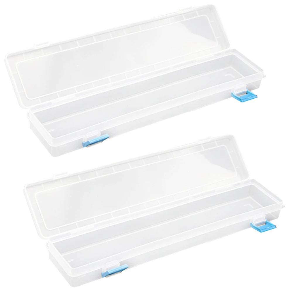 

Drawing Tools Storage Box White Plastic 13\" In Length. 2Pcs Easily Accessible Hinged Lid Scissors Crayons Durable