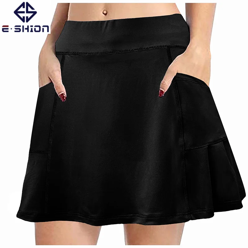 

Tennis Running Skirts Multicolor Solid Women Mini Skort High Waist Two Layers With Pocket Workout Fitness Sport Skorts Golf