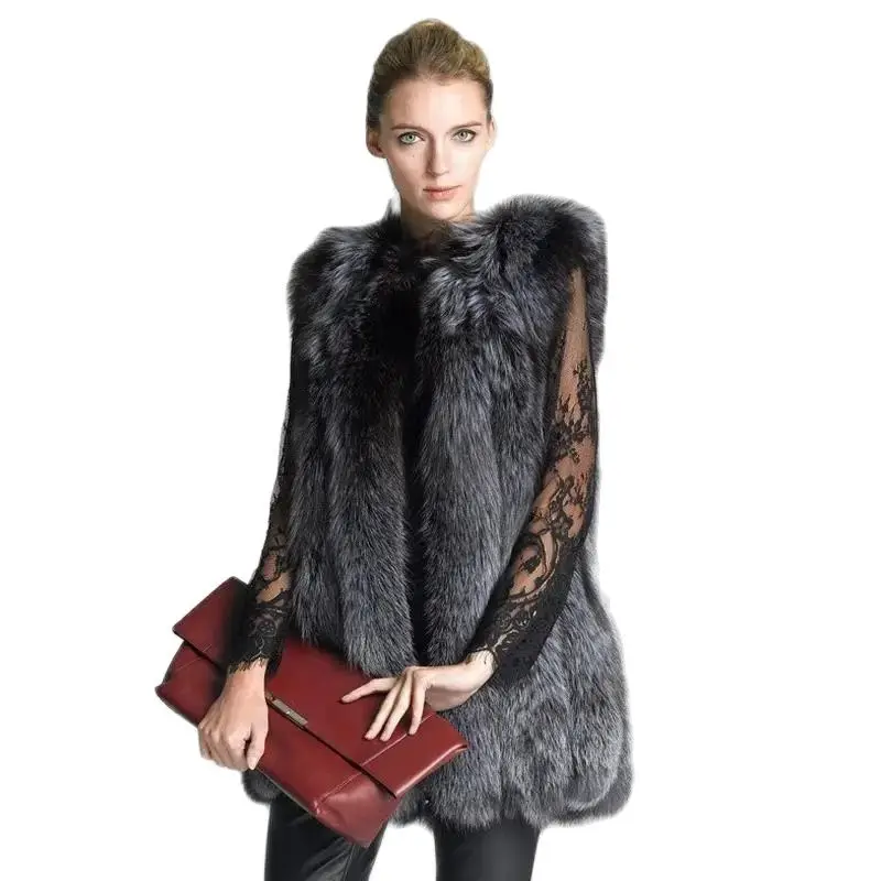 

Высококачественный меховой жилет, жилет из искусственного лисьего меха для женщин, теплое пальто, роскошные жилеты, Зимние Модные женские меховые жилеты, Женская куртка высокого качества