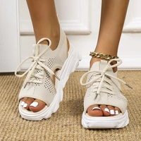 summer women sandals mesh casual shoes thick soled lace up sandalias open toe beach shoes for women sandalias mujer verano 2022