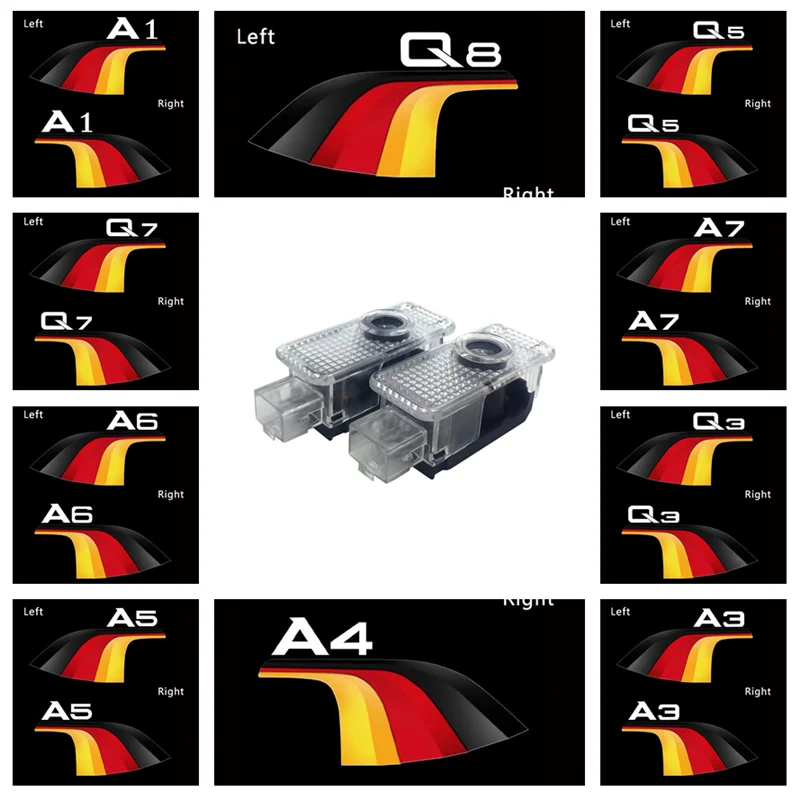 

2pcs Led Logo Projector Lamp Car Door Welcome Light Car Accessories for Audi A1 A3 A4 A5 A6 A7 A8 Q3 Q5 Q7 Q8 C5 C6 B6 B7 B8 B9