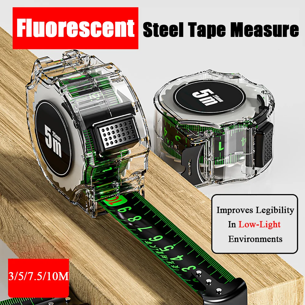 

3-10M Self Locking Fluorescent Steel Tape Measure High-Precision Laser Inkjet Code Box Ruler Measuring Tool Widened Meter Ruler