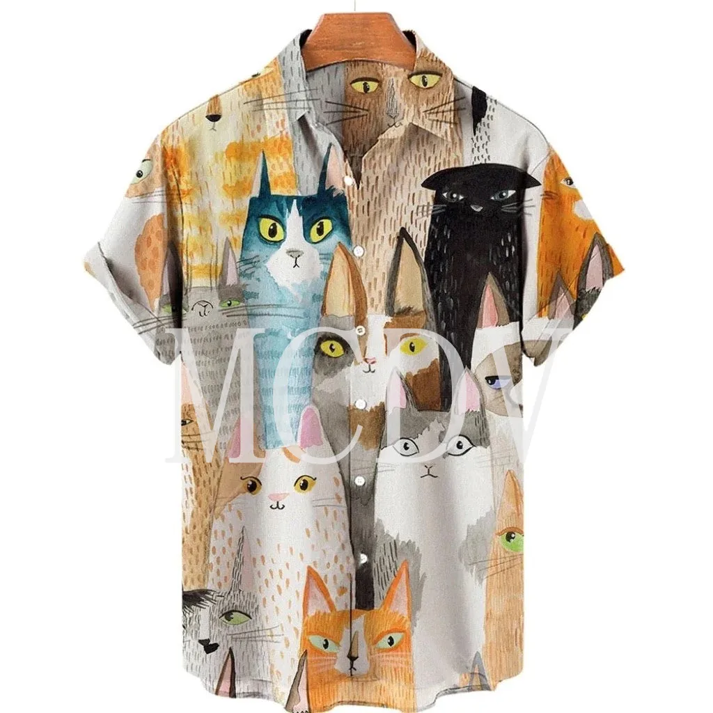

Cat Chest Pocket 3D All Over Printed Hawaiian Shirt Men For Women Casual Breathable Hawaiian Short Sleeve Shirt