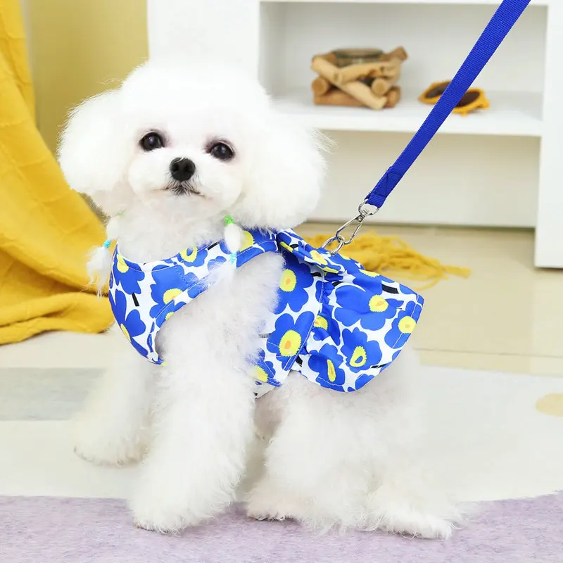 

Летняя сетчатая шлейка-жилетка для собак с цветочным рисунком