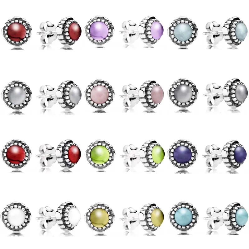 

Authentic 925 Sterling Silver Earring Twelve Month Birthstone Birthday Earring Studs For Women Gift Party Jewelry