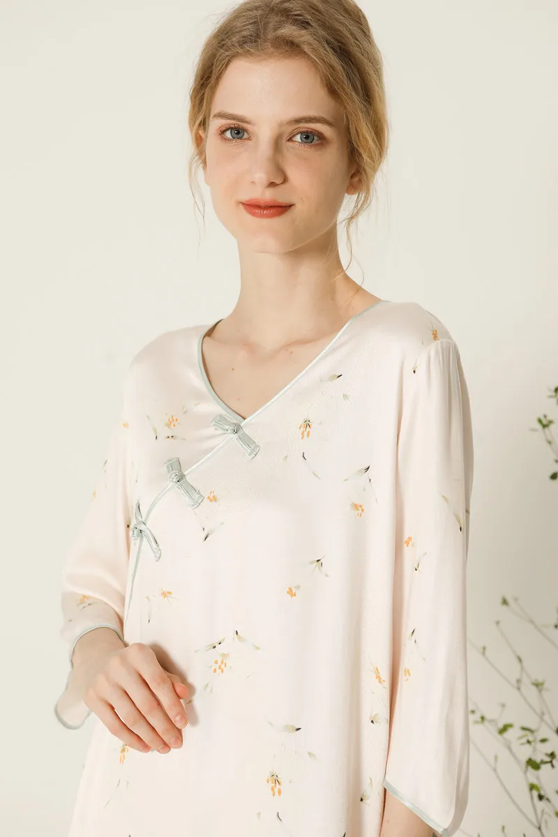 Summer 2022 Women's Nightgown Retro Country Style V-Neck Satin Elegant Buckle Skirt Home Shorts Nightdress Women Kawaii Pajamas