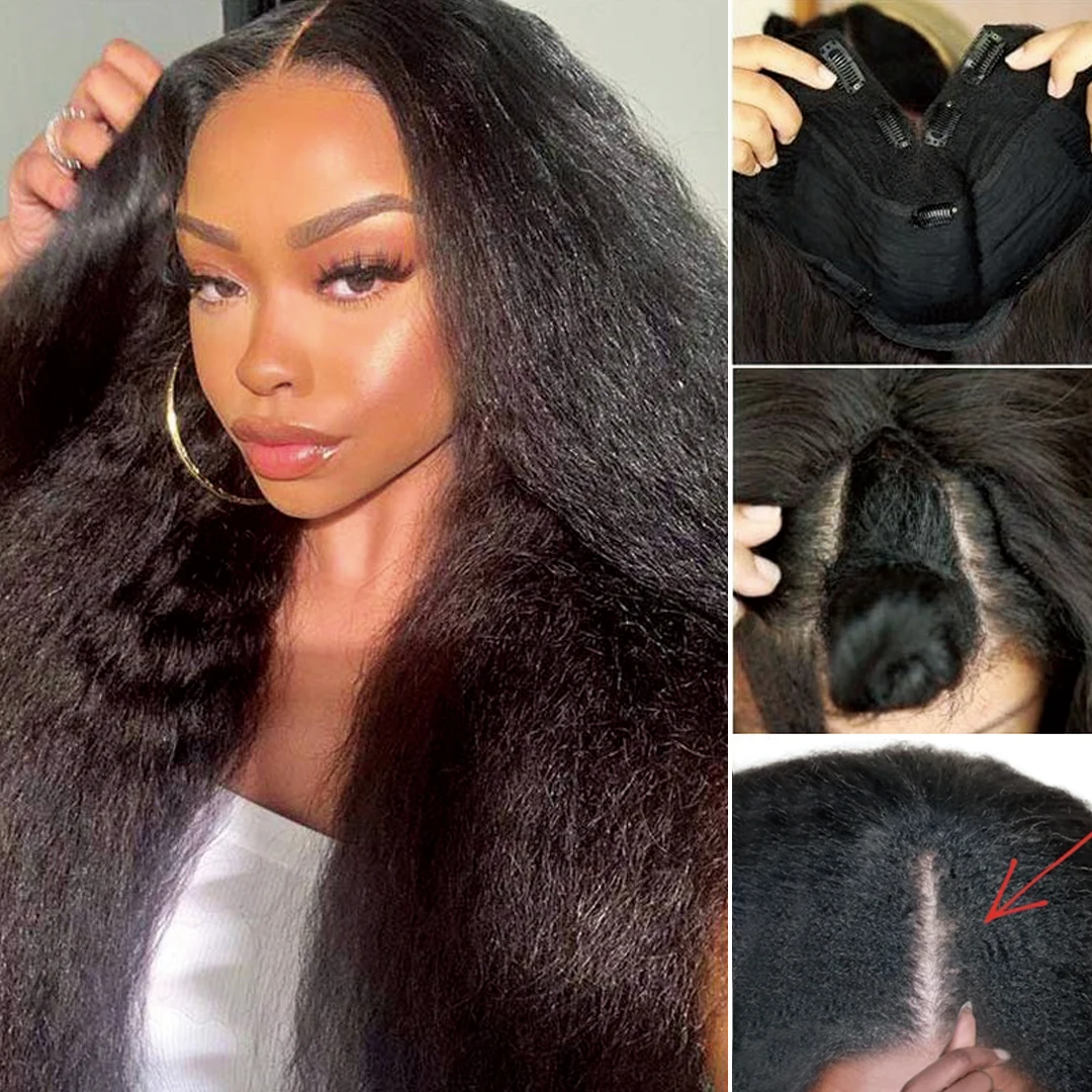 V Part Wig Kinky Straight Human Hair Wigs Quick & Easy Glueless V Part Wig Human Hair Brazilian Remy unice Wigs For Women