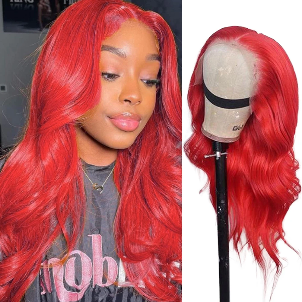 

FANXITION Synthetic Lace Front Wigs Red Color Body Wave Wigs For Black Women Cosplay Wig Heat Resistant Fiber With Baby Hair