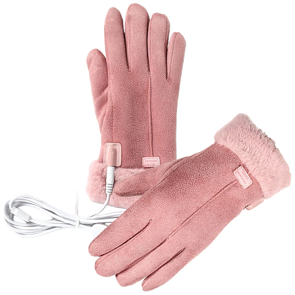 

USB Heated Gloves Hand Warmers Windproof Thermal Skiing Mitts Outdoor Work Portable Coral Fleece Heating Ladies