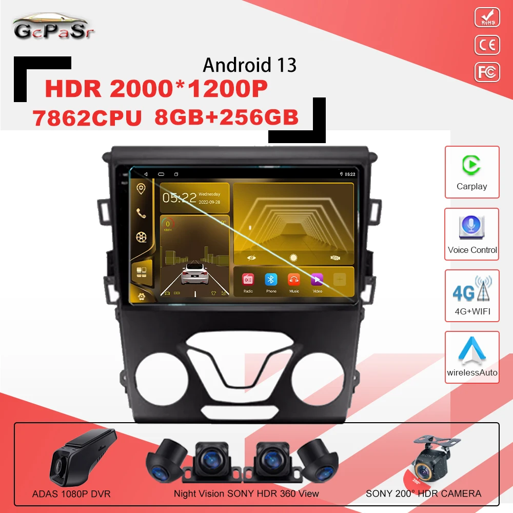 

Android 13 7862 Radio Player For Ford Mondeo 5 Fusion 2012 - 2014 GPS DSP IPS QLED 4G LTE WIFI Touch Car Multimedia Serero Auto