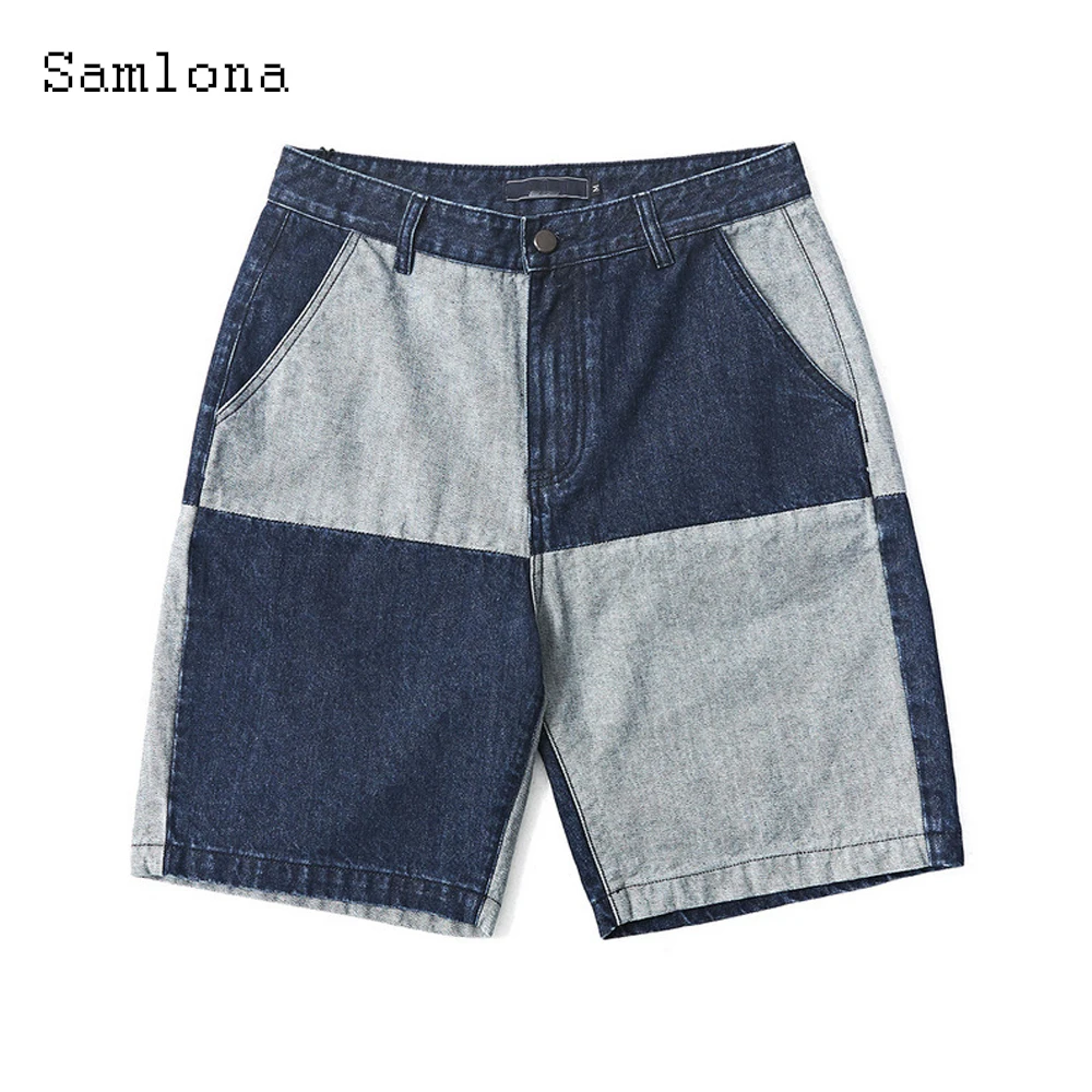 Samlona Plus Size Men Stand Pocket Cargo Shorts Sexy Patchwork Shorts Male Streetwear 2022 European Style Casual Ripped Hotpants